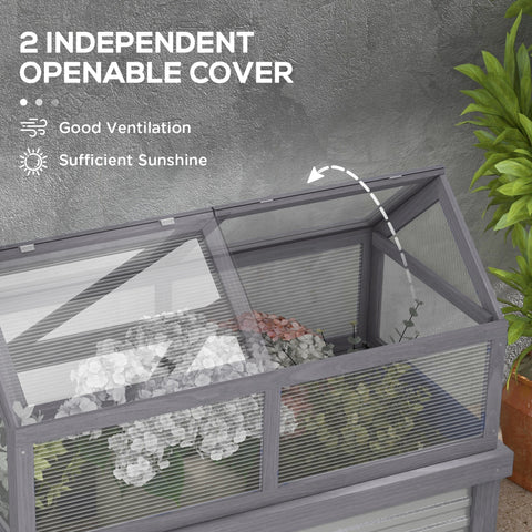 Raised Garden Flower Bed Kit w/ Greenhouse, Wooden Cold Frame Planter, Gray