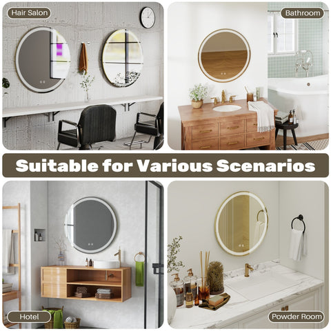 Smart Anti-fog LED Bathroom Mirror With Circular Dual Lights And 3-color Temperature Memory Dimming