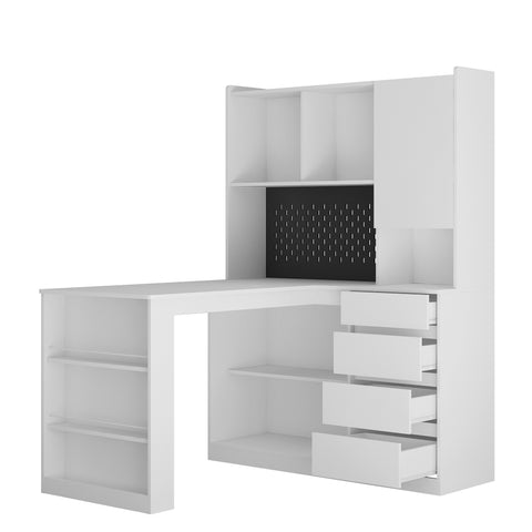 L Shaped Desk With Charger,Computer Desk With Drawers,Bookshelf,with LED Light,Modern Corner Desk,Home Office Desk,L-Shaped Study Table Writing Desk,Corner Gaming Computer Desk With Storage