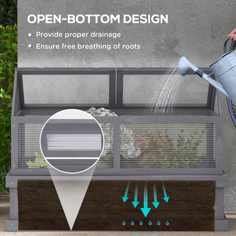 Raised Garden Flower Bed Kit w/ Greenhouse, Wooden Cold Frame Planter, Gray