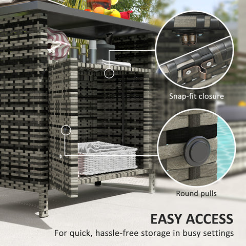 Wicker Outdoor Storage Cabinet With Two Doors And Shelf For Outdoor Pool Towel Storage, Mixed Gray