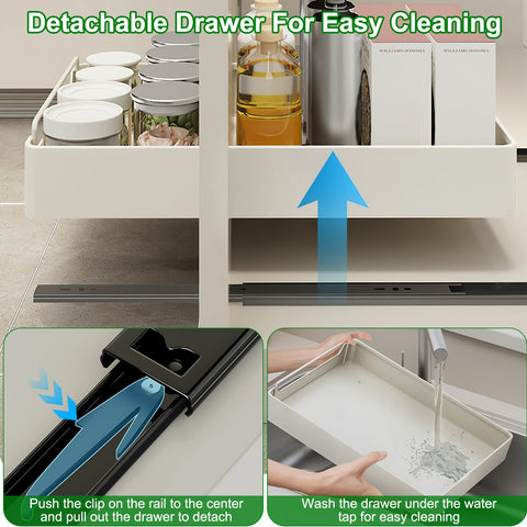 2Pcs Pull Out Cabinet Organizers Sliding Shelf Spice Rack Carbon Steel Roll Out Drawers Fixed With Adhesive Nano Film With Handle 55LBS Max Load