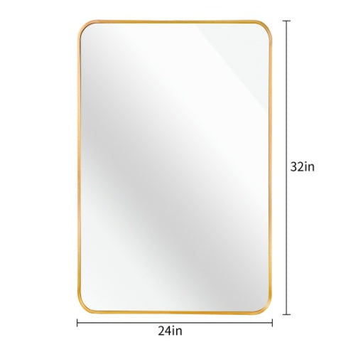 24x32 Inch Gold Metal Framed Rectangular Bathrrom Mirror For Wall.