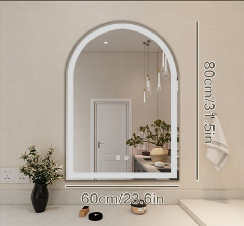 Smart Anti-fog LED Bathroom Mirror Arch Shape Dual Light 3 Color Temperatures Memory Dimming