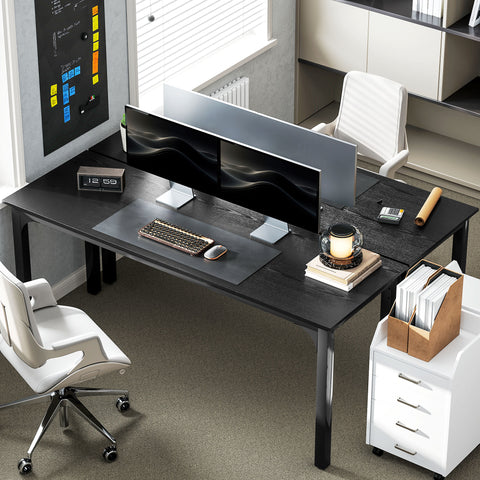 71" Computer Desk, Desktop Desk With Metal Legs, Black