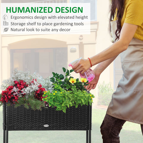 PE Rattan Wicker Raised Flower & Vegetable Planter, Rack Shelf Box