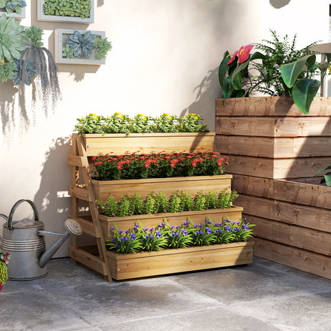 4 Tier Vertical Raised Garden Bed With Drainage Holes, Outdoor Planter Box For Herbs, Vegetables, And Flowers
