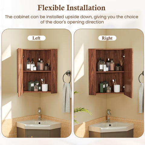 Corner Medicine Cabinet With Mirror With Open Mirror Door And Adjustable Shelf