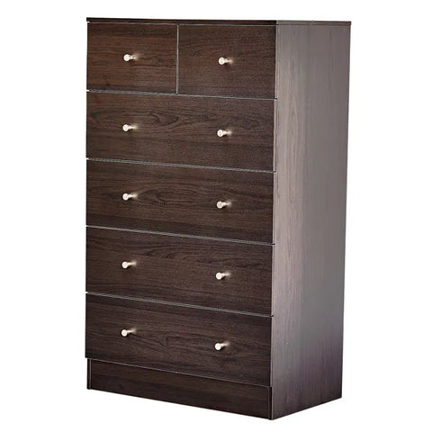 Brown Particleboard With A Textured Melamine Finish, 66*40*111cm, 4+2 Drawer Cabinet, Matte Gold Handles