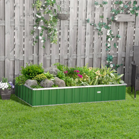 Raised Garden Bed, Galvanized Metal Planter Box For Vegetables Flowers Herbs, Green