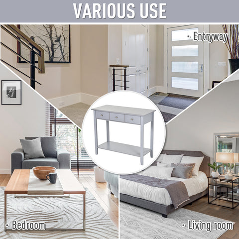 Console Table Industrial Desk with Drawer Bottom Shelf & Large Tabletop for Entryway or Living Room