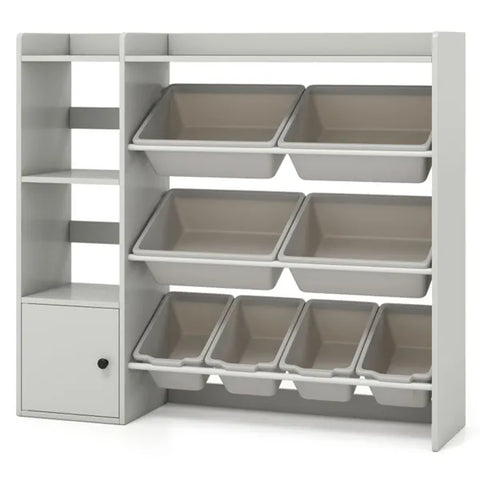 Kids Toy Organizer (Grey) - 44"x12"x39.5", 8 Storage Boxes, Open Shelves+Cabinet.