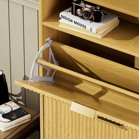 Shoe Cabinet Storage For Entryway Hidden Shoes Storage Cabinet With 2 Flip Drawers, Tall Free Standing Shoe Organizer Rack For Foyer, Hallway. Natural,31.6'' L X 9.6'' W X 40'' H.