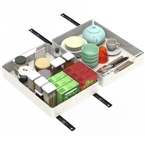 2Pcs Pull Out Cabinet Organizers Sliding Shelf Spice Rack Carbon Steel Roll Out Drawers Fixed With Adhesive Nano Film With Handle 55LBS Max Load