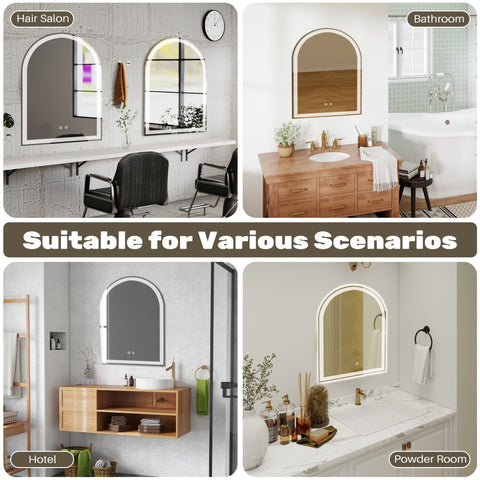Smart Anti-fog LED Bathroom Mirror Arch Shape Dual Light 3 Color Temperatures Memory Dimming