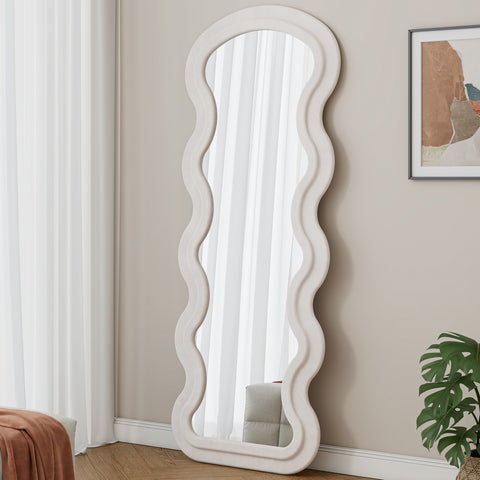 Flannel Full Length Wave  Floor Mirror  For Bedroom Living Room Hanging Or Against The Wall  White