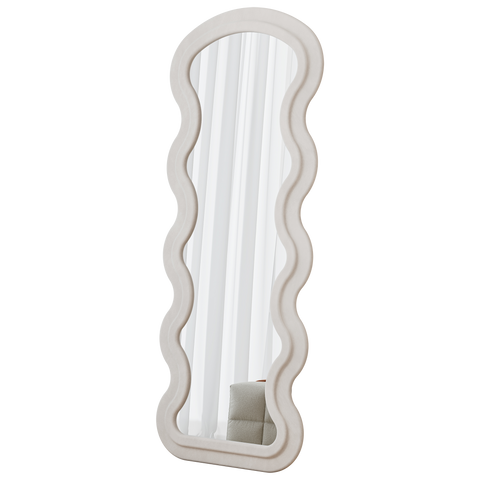 Flannel Full Length Wave  Floor Mirror  For Bedroom Living Room Hanging Or Against The Wall  White