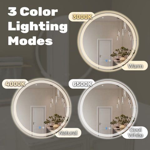 Smart Anti-fog LED Bathroom Mirror With Circular Dual Lights And 3-color Temperature Memory Dimming