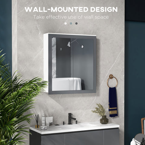 Bathroom Mirror Cabinet, Wall Mounted Medicine Cabinet with Mirror, Double Doors and Adjustable Shelves, White
