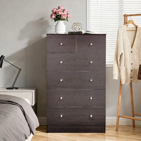 Brown Particleboard With A Textured Melamine Finish, 66*40*111cm, 4+2 Drawer Cabinet, Matte Gold Handles