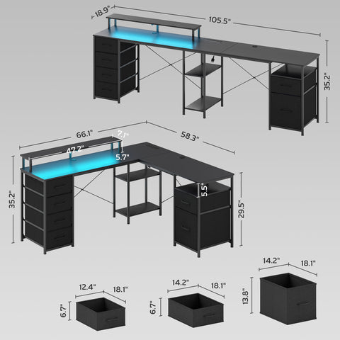 66" Reversible L Shaped Computer Desk