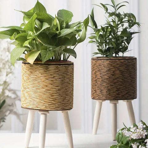 Handmade Green Plastic Vase - Upgraded Durable Wide-mouth Flower Pot And Plant Stand, Modern Round Indoor Home Decor Vase, Suitable For Tabletops Floors
