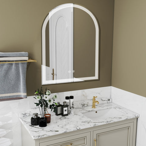 Smart Anti-fog LED Bathroom Mirror Arch Shape Dual Light 3 Color Temperatures Memory Dimming