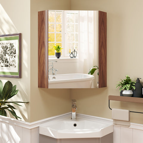 Corner Medicine Cabinet With Mirror With Open Mirror Door And Adjustable Shelf