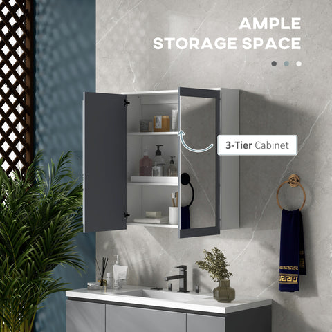 Bathroom Mirror Cabinet, Wall Mounted Medicine Cabinet with Mirror, Double Doors and Adjustable Shelves, White