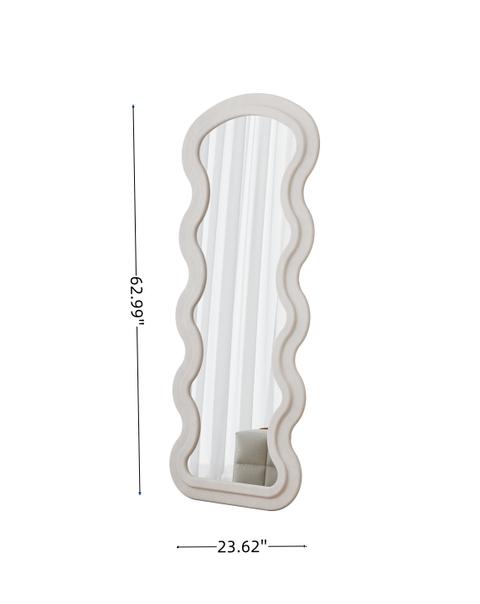 Flannel Full Length Wave  Floor Mirror  For Bedroom Living Room Hanging Or Against The Wall  White