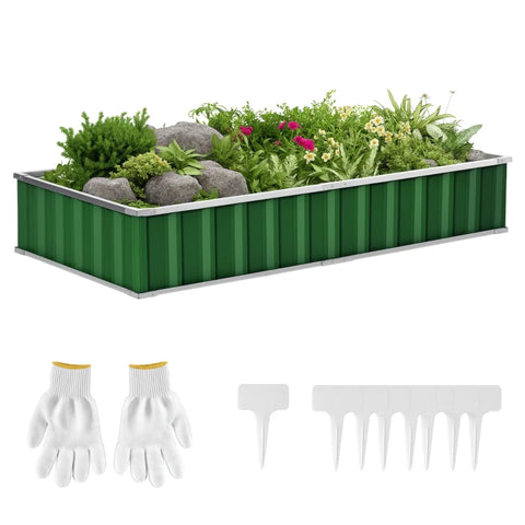 Raised Garden Bed, Galvanized Metal Planter Box For Vegetables Flowers Herbs, Green