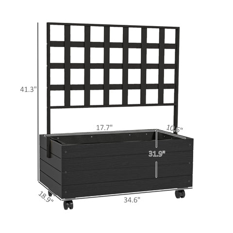Raised Garden Bed With Trellis And Wheels, Outdoor Planter Wooden Elevated Garden Bed