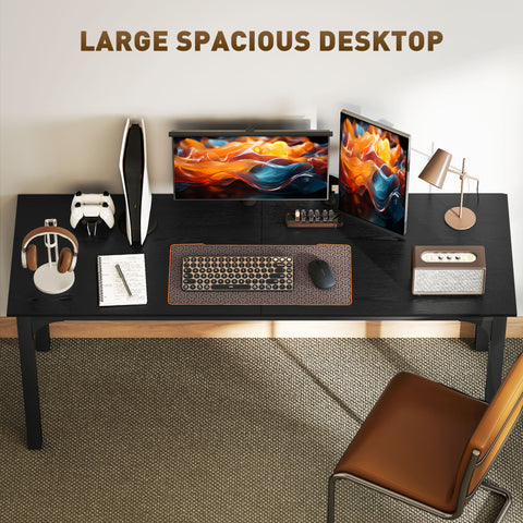 71" Computer Desk, Desktop Desk With Metal Legs, Black