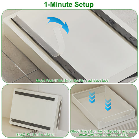 2Pcs Pull Out Cabinet Organizers Sliding Shelf Spice Rack Carbon Steel Roll Out Drawers Fixed With Adhesive Nano Film With Handle 55LBS Max Load