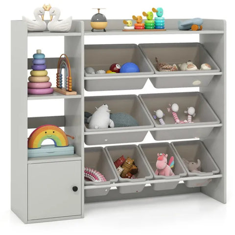 Kids Toy Organizer (Grey) - 44"x12"x39.5", 8 Storage Boxes, Open Shelves+Cabinet.