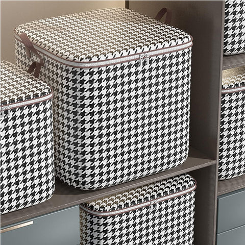3pcs Set,100L,Stylish Foldable Zippered Storage Bags, Travel Organizer,Large Capacity, Portable, Moisture-Proof Non-Woven Fabric Solution, Houndstooth Print