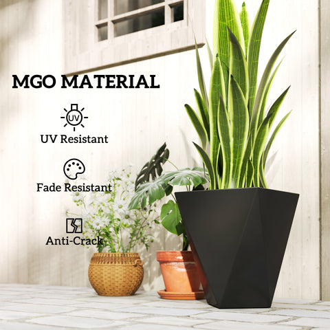 Indoor Outdoor Planters Set of 3 MgO Tall Planters Stackable Flower Pots with Drainage Holes for Garden, Balcony, Black