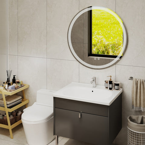 Smart Anti-fog LED Bathroom Mirror With Circular Dual Lights And 3-color Temperature Memory Dimming