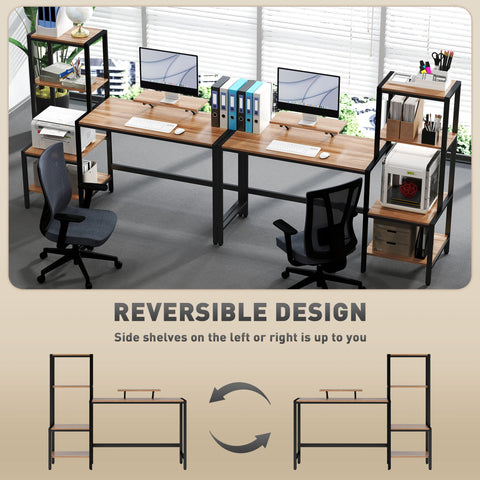 Computer Desk, 59 CPU Desk With Monitor Stand, Reversible 4-Tier Shelf, Industrial Writing Desk For Study Room, Brown