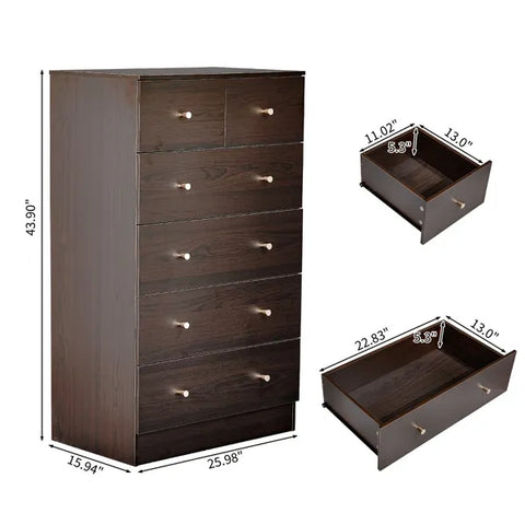 Brown Particleboard With A Textured Melamine Finish, 66*40*111cm, 4+2 Drawer Cabinet, Matte Gold Handles