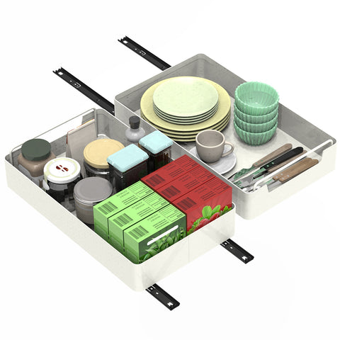 2Pcs Pull Out Cabinet Organizers Sliding Shelf Spice Rack Carbon Steel Roll Out Drawers Fixed With Adhesive Nano Film With Handle 55LBS Max Load