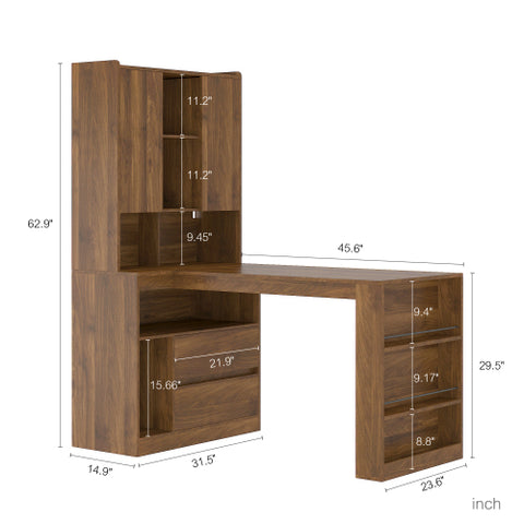 L Shaped Desk,Computer Desk With Drawers,Bookshelf,with LED Light,Modern Corner Desk,Home Office Desk,L-Shaped Study Table Writing Desk,Corner Gaming Computer Desk With Storage