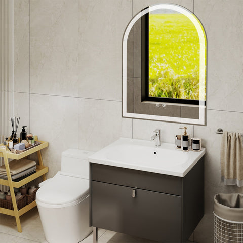 Smart Anti-fog LED Bathroom Mirror Arch Shape Dual Light 3 Color Temperatures Memory Dimming