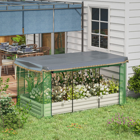 Galvanized Steel Planter Box With Crop Cage And Shade Cloth, Raised Garden Bed For Flowers, Veggies And Herbs, Beige