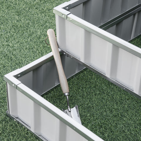 3 Tier Raised Garden Bed Outdoor Metal Patio Planter Box with Gloves,  4' x 4' x 2' for Backyard, Patio to Grow Vegetables, Herbs, and Flowers, White