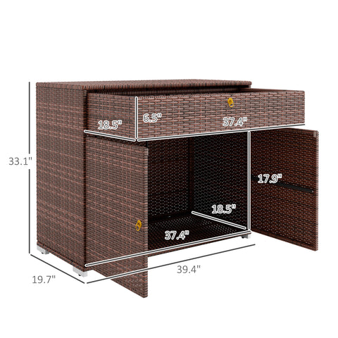 Outdoor Storage Cabinet, Waterproof PE Rattan Cabinet With Drawer For Indoor, Outdoor Swimming Pool, Mixed Brown