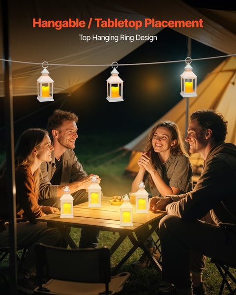 12 Pcs Decorative Candle Lantern, LED Electric Flameless Candle, Plastic LED Holder With Glass, Wall Hanging Indoor Porch Lanterns For Wedding Table Party Farmhouse Indoor Decor, White