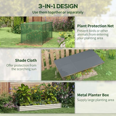 Galvanized Steel Planter Box With Crop Cage And Shade Cloth, Raised Garden Bed For Flowers, Veggies And Herbs, Beige