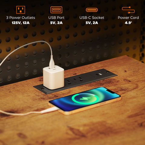 66" Reversible L Shaped Computer Desk, Corner Desk With File Drawer, Power Outlets And LED Lights, Rustic Brown