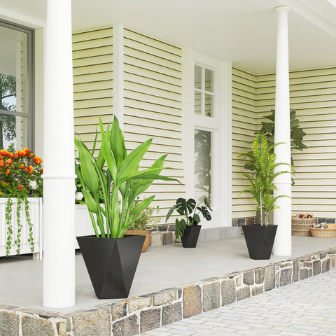 Indoor Outdoor Planters Set of 3 MgO Tall Planters Stackable Flower Pots with Drainage Holes for Garden, Balcony, Black